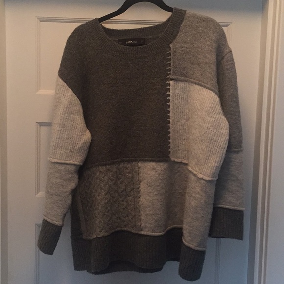 Zara grey patchwork oversized sweater - Picture 1 of 3